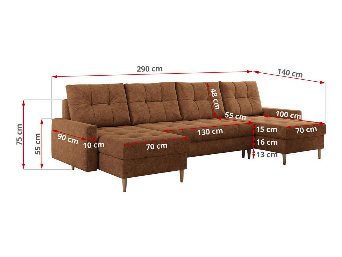 WOHNLANDSCHAFT Colin U Struktur Orange - Orange/Braun, Holz/Textil (290/75/140cm) - MKS