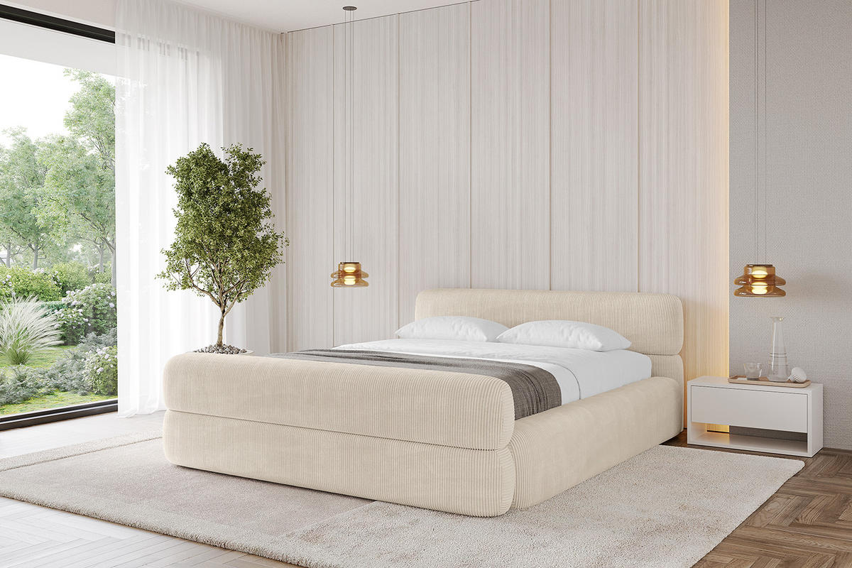 POLSTERBETT mit Bettkasten, Fußteil und Lattenrost, Boxbett ohne Matratze - ENORA-Z-V1 200x200 Beige - Creme, Holzwerkstoff/Textil (200/200cm) - ALTDECOR