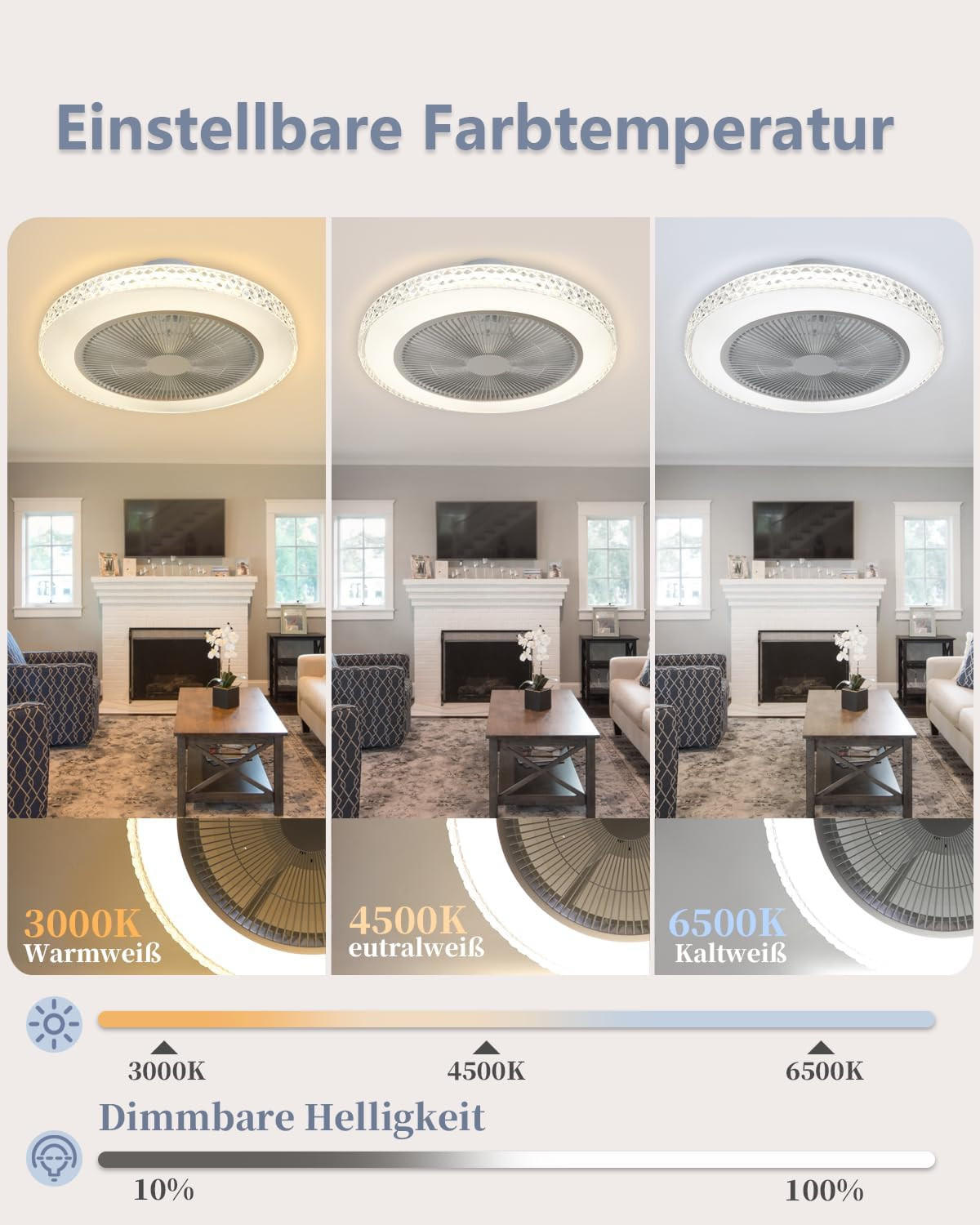 DECKENVENTILATOR mit Beleuchtung Vornis 49/49/20.5 cm - Weiß, Metall (49/49/20.5cm) - ZMH