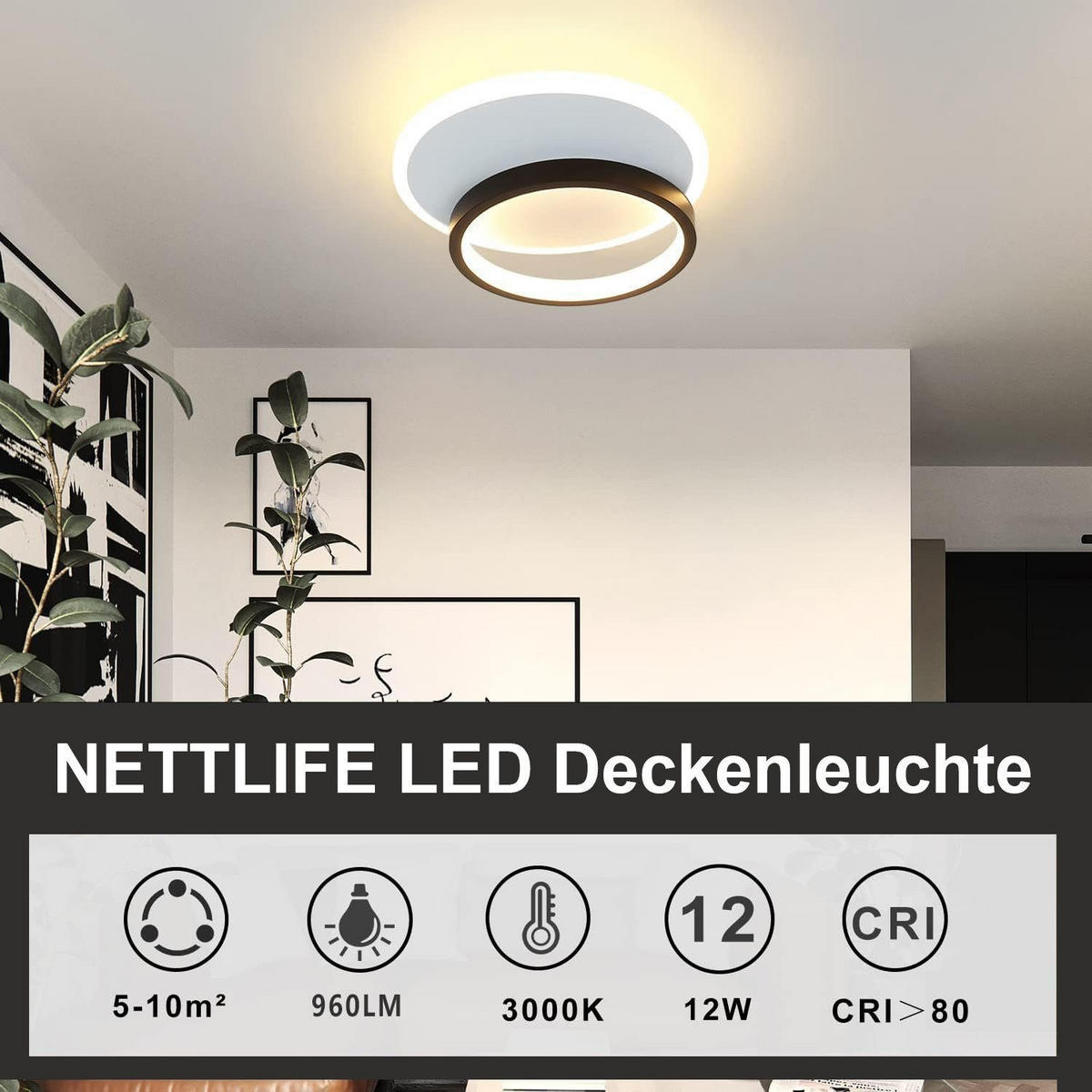 LED-DECKENLEUCHTE Baldwin 25/25/5 cm - Schwarz/Weiß, Metall (25/25/6cm) - Nettlife