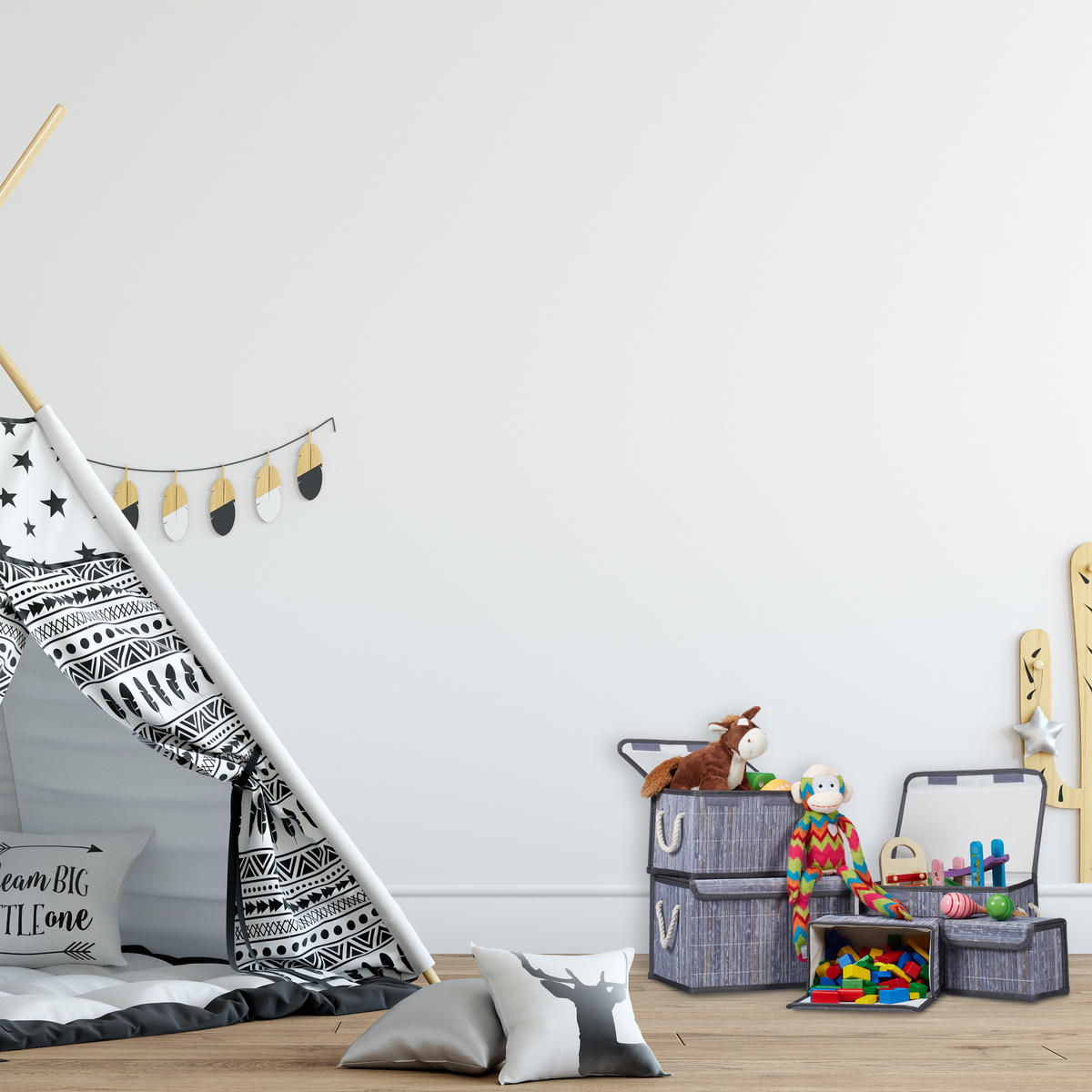 5TLG.AUFBEWAHRUNGSKORB - Grau, Holz/Wellpappe (37.5/23/27.5cm) - Relaxdays