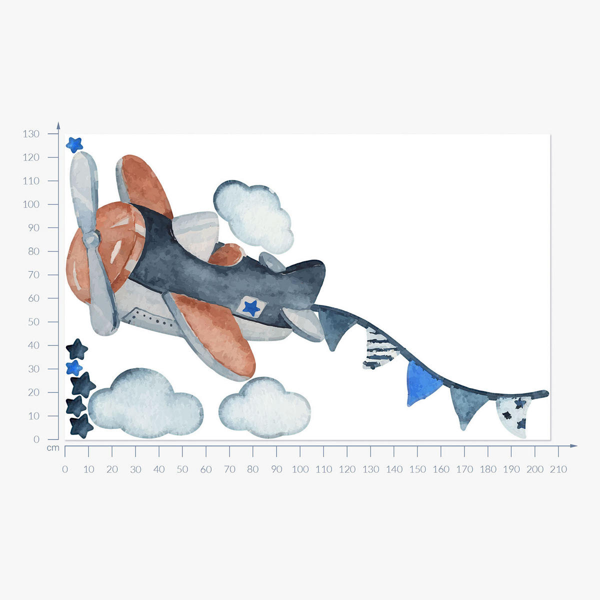 WANDAUFKLEBER 130x206cm - Pastellfarbenes Flugzeug - Multicolor, Kunststoff (130/206/0.1cm) - Wallfluent