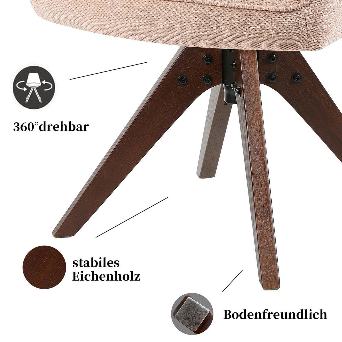 DREHSTUHL Mika-Lena 2er-Set - Nussbaumfarben/Rosa, Eichenholz/Holz (60/87/65cm) - DUBI Möbel