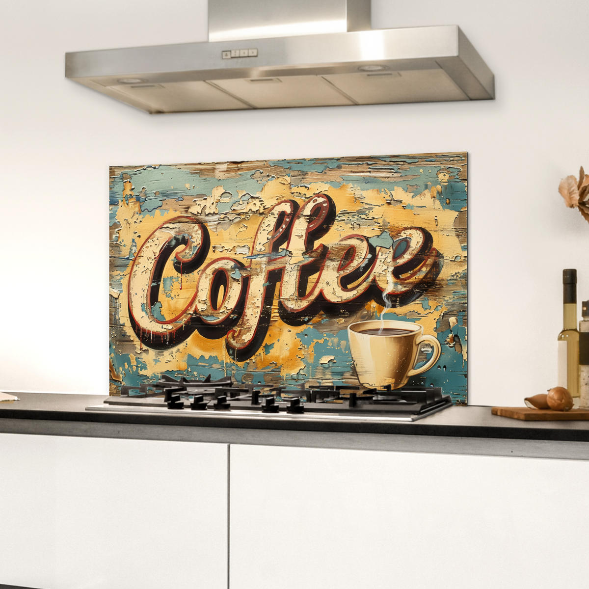 SPRITZSCHUTZ KÜCHE Kaffee - Vintage - Braun - Tasse 70x50 cm - Teakfarben, Metall (70/0.3/50cm) - MuchoWow