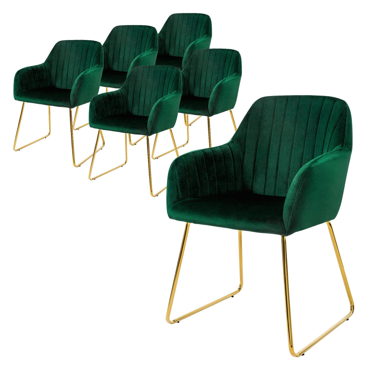 STUHL Samt grün 6er Set - Grün, Metall (60/82/57cm) - ML-DESIGN