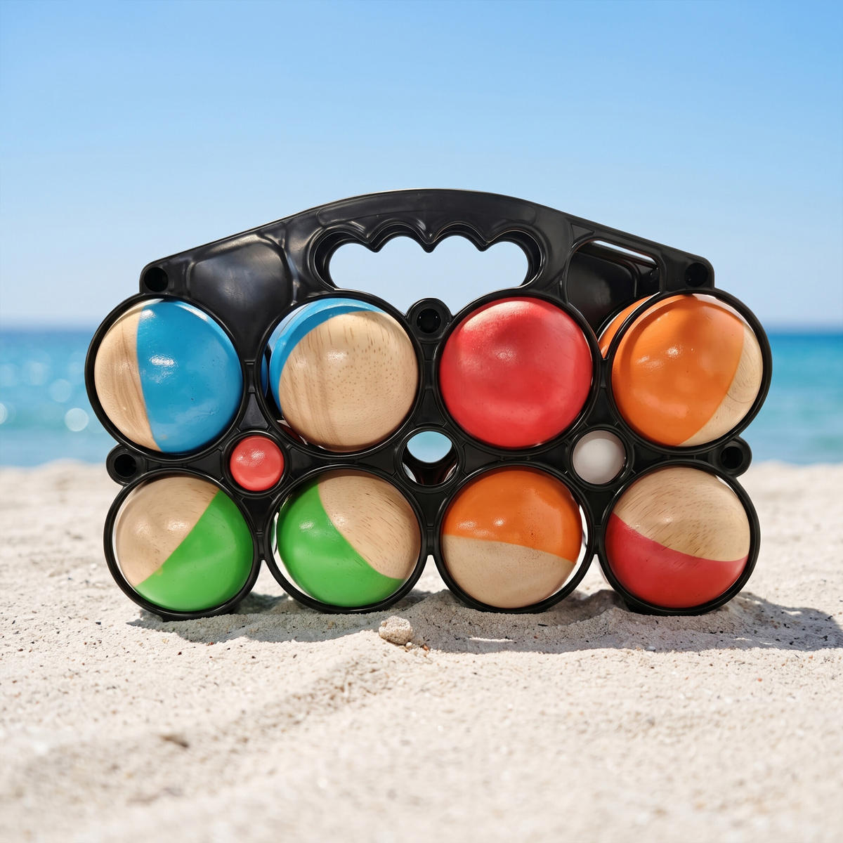 KOULE Barevné 8dílný-Set dřevo s přepravním košíkem - různobarevná, dřevo/plast (28/7cm) - Relaxdays