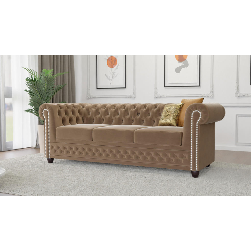 Thumbnail - S-Style Möbel Sitzgarnitur, Beige, Textil, Echtholz,Buche, Birke, 6-Sitzer, Füllung: Komfortschaum,Komfortschaum, 203x72...