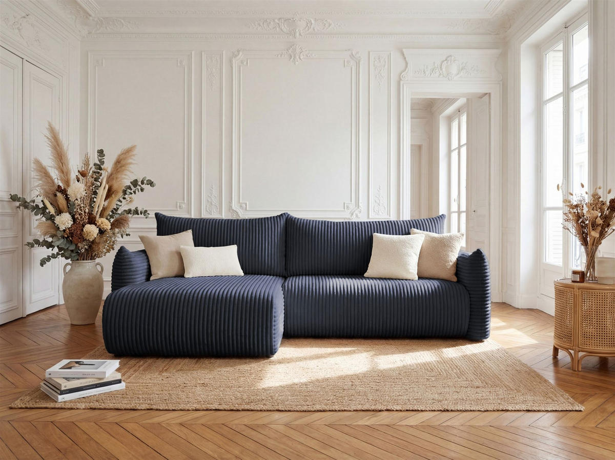ECKSOFA Mailand Mit Schlaffunktion - Dunkelblau, Holzwerkstoff/Textil (154/260cm) - Fun Möbel