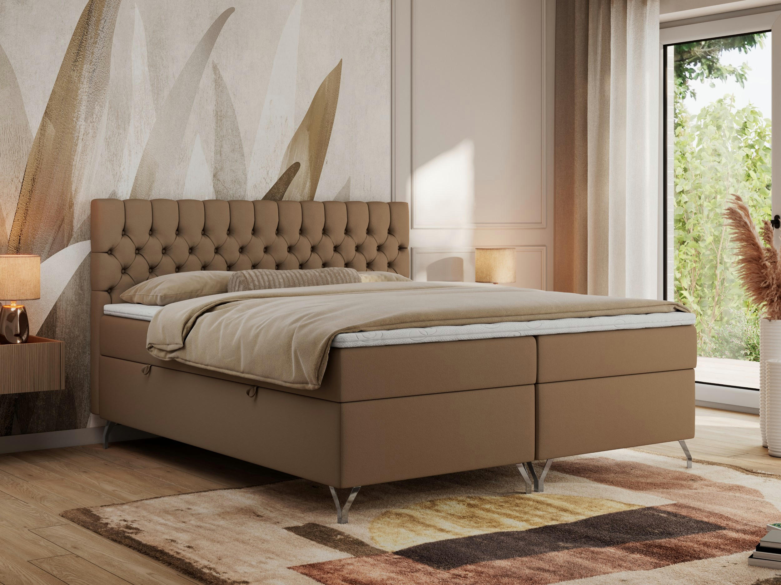 BOXBETT GRIMALDI 180/200 Braun Kunstleder - H3 - Braun, Holz/Textil (180/200cm) - MKS