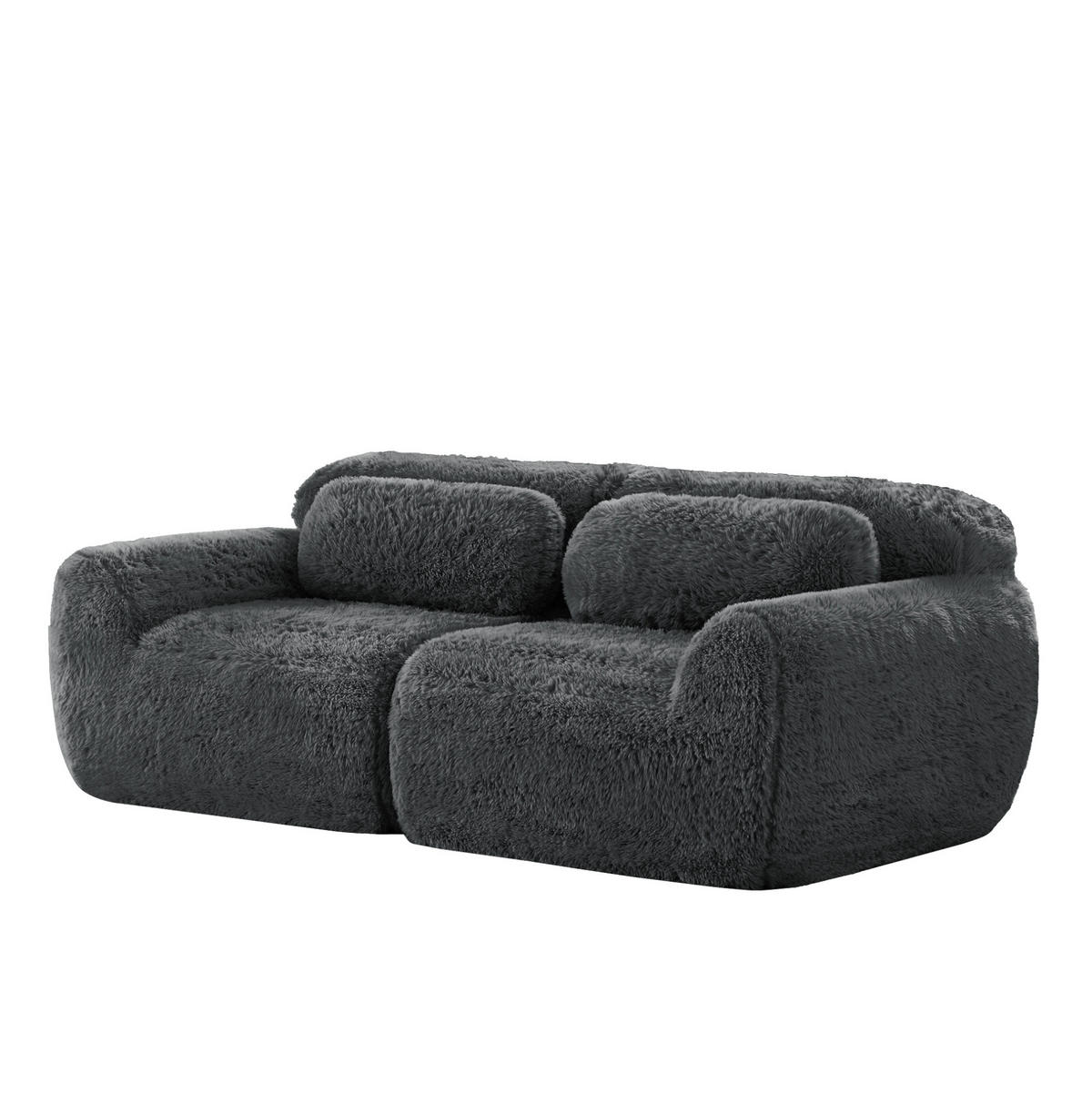 2-SITZER Sofa aus Plüsch mit modularem rahmenlosem Design Grau - Grau, Textil (104/73/204cm) - Modenvie