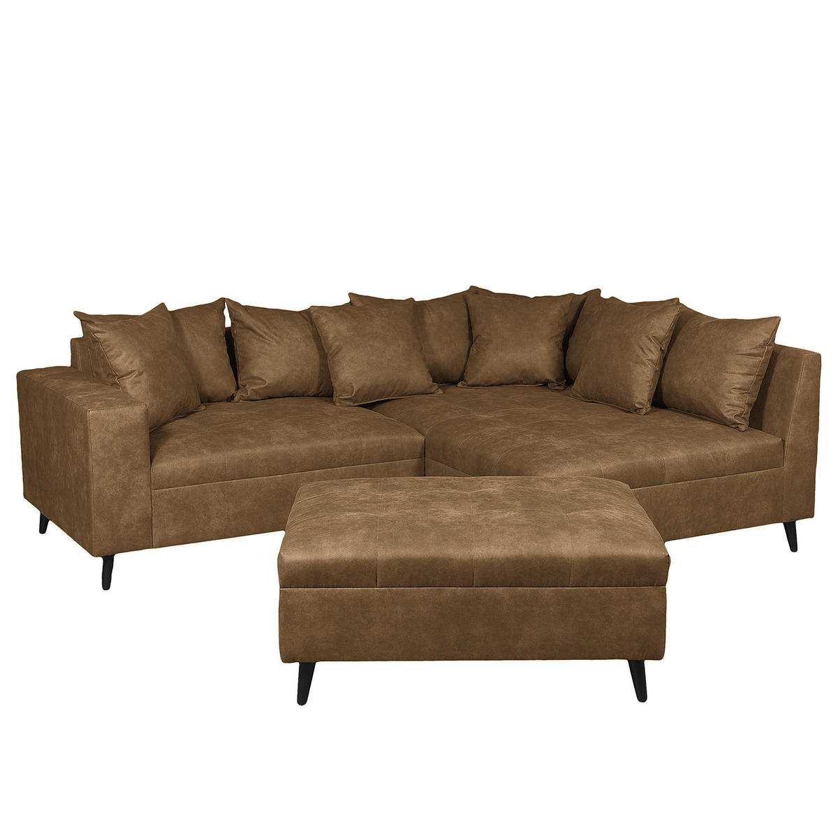 ECKSOFA mit Ottomane und Hocker - Schwarz/Braun, Birkenholz/Textil (247/174cm) - home24