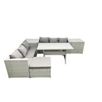 GARTENMÖBEL SET mit Esstisch,2 Beistelltischen Polyrattan Hellgrau 7-Sitzer - Hellgrau/Grau, Glas/Kunststoff - Fimous