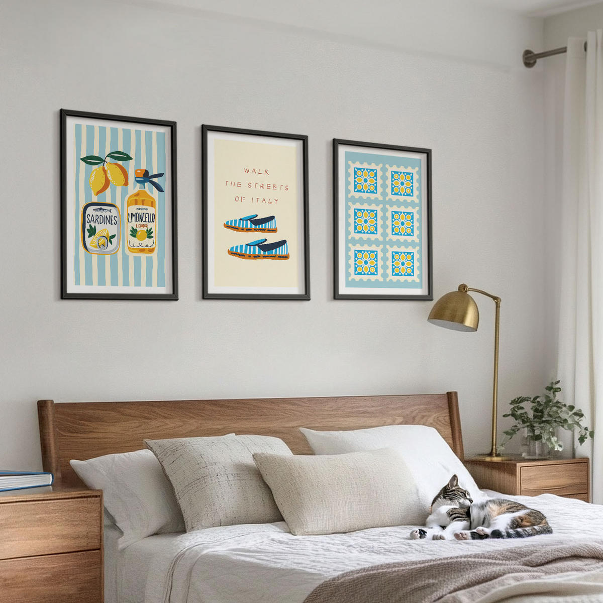 BILDER SET 3er Set - 40x60 cm Schwarzer Rahmen - Früchte, Elemente der italienischen Kultur - Schwarz, Kunststoff (40/60cm) - TULUP