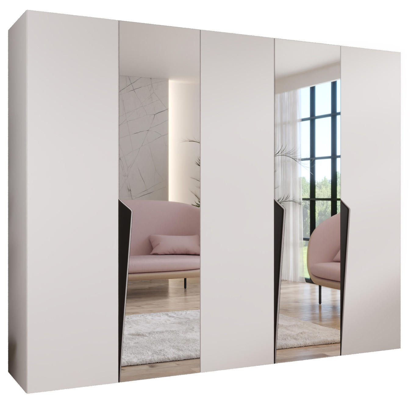 Abiks Möbel Drehtürenschrank Weiß, Schwarz 250x202x52 cm