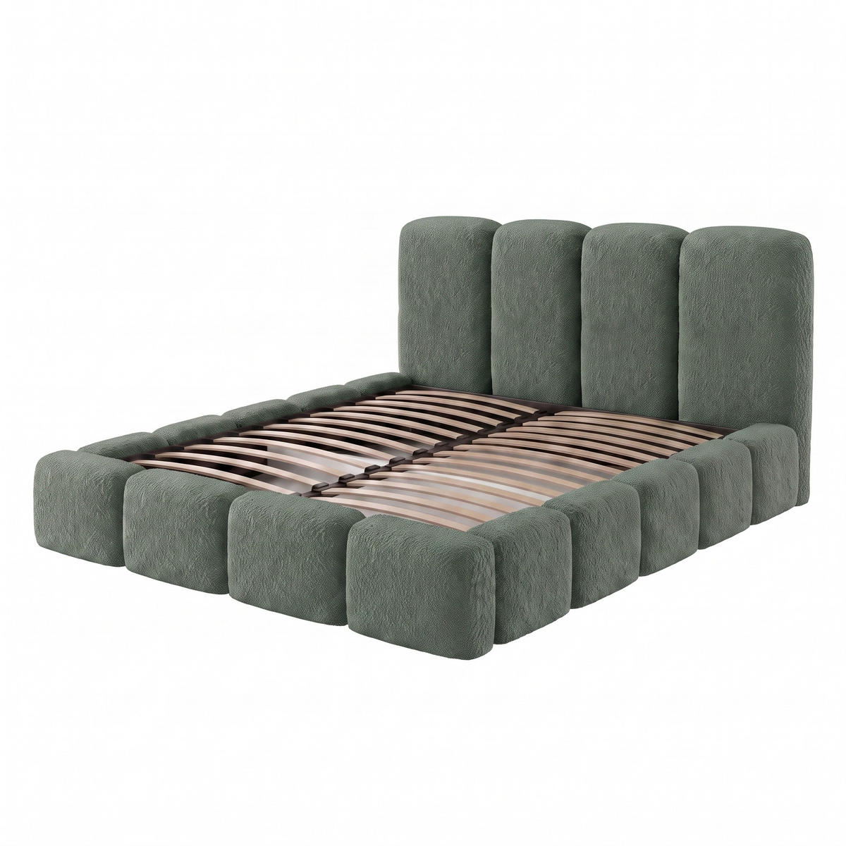 POLSTERBETT SUENO MAXI 160x200 cm in Grün, gepolstertes Kopfteil, Metalllattenrost, Bettkasten, Bouclé-Stoff - Naturfarben/Grün, Holz/Textil (160/200cm) - Muffo