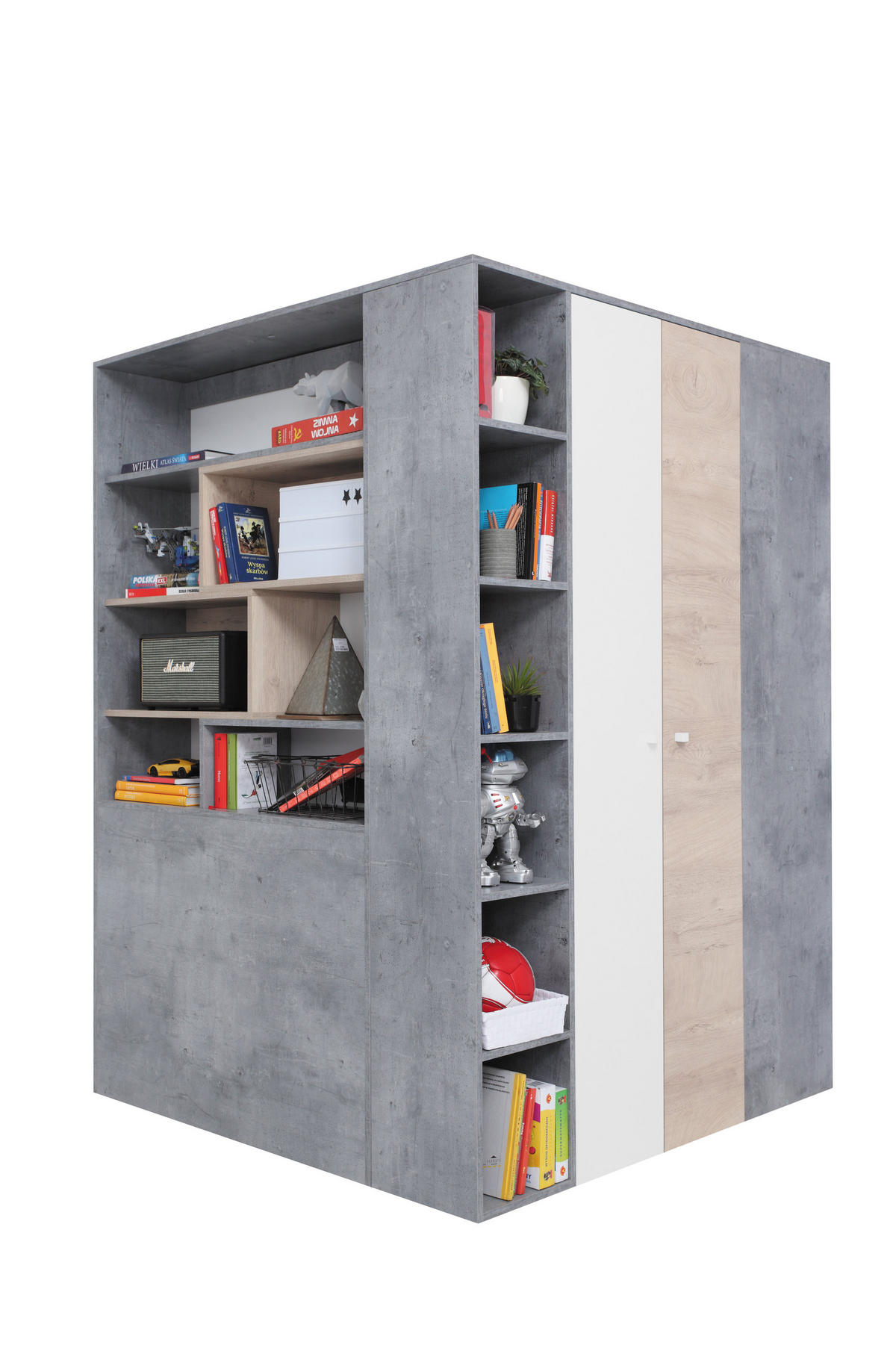 DREHTÜRENSCHRANK GALIA 135/190/135cm 2-türig Beton - Weiß/Grau, Holzwerkstoff (135/190/135cm) - MASSENO