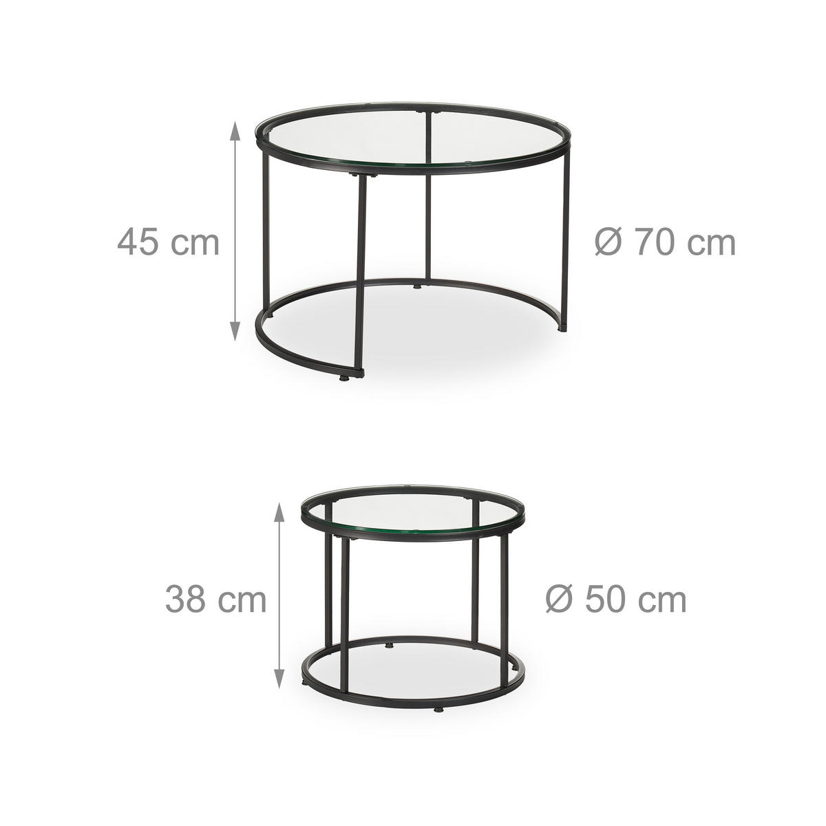 2-TLG.SATZTISCH-SET - Multicolor, Glas/Metall (70/70/45cm) - Relaxdays