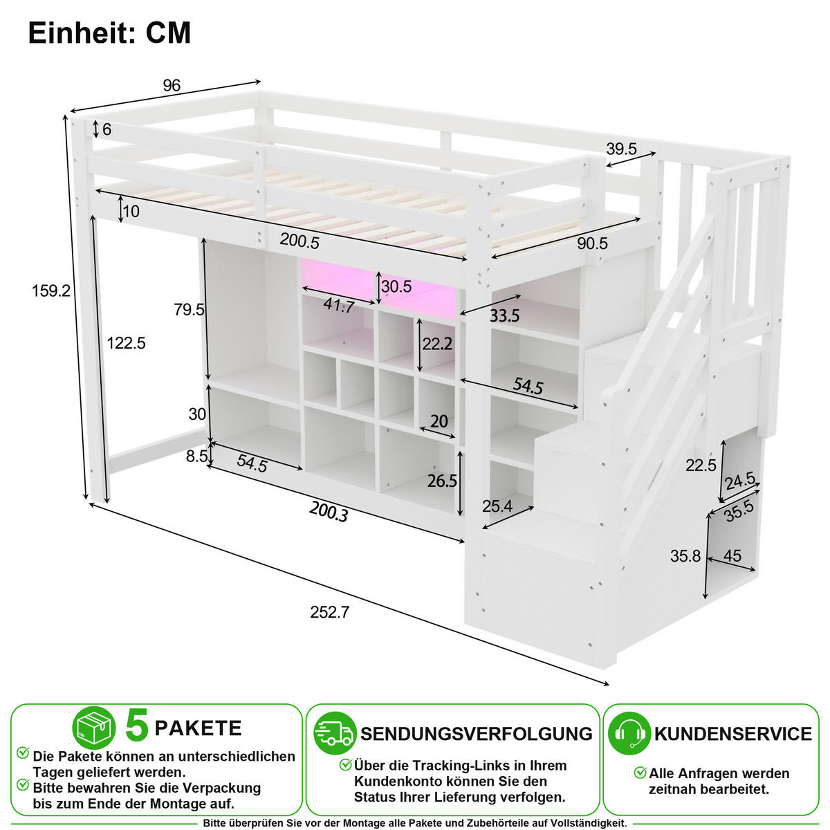 VYVÝŠENÁ POSTEL 90/200 cm v bílé barvě s úložným prostorem a LED - bílá, dřevo/kompozitní dřevo (90/200cm) - CHICFURN