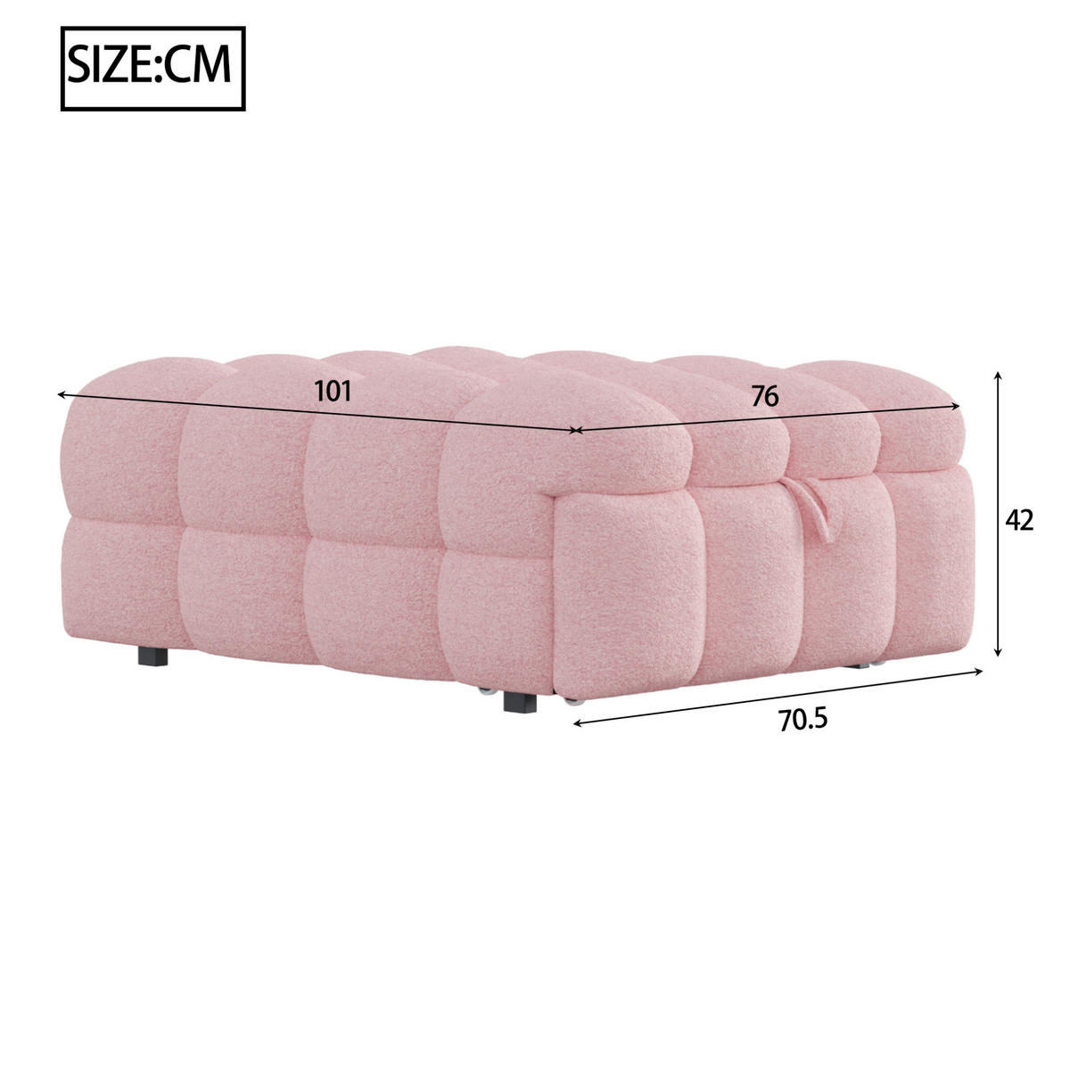 BETT aus Teddy-Stoff 90x180 cm Rosa 2-in-1 ausziehbar als Fußhocker und Gästebett - Rosa, Textil (70/180cm) - Modfu