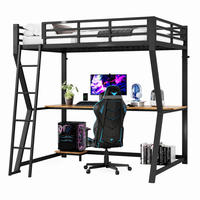 HOCHBETT mit Schreibtisch und LED 140x200 cm Metall Schwarz - Schwarz, Metall (140/200cm) - Meubliv
