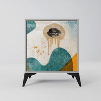 SIDEBOARD ABSTRACT FACES, Grau, 57,5x42x70,5 cm, Schwarze Metall-Sternfüße - Multicolor/Schwarz, Holzwerkstoff/Metall (57.5/70.5/42cm) - SpaceRebels