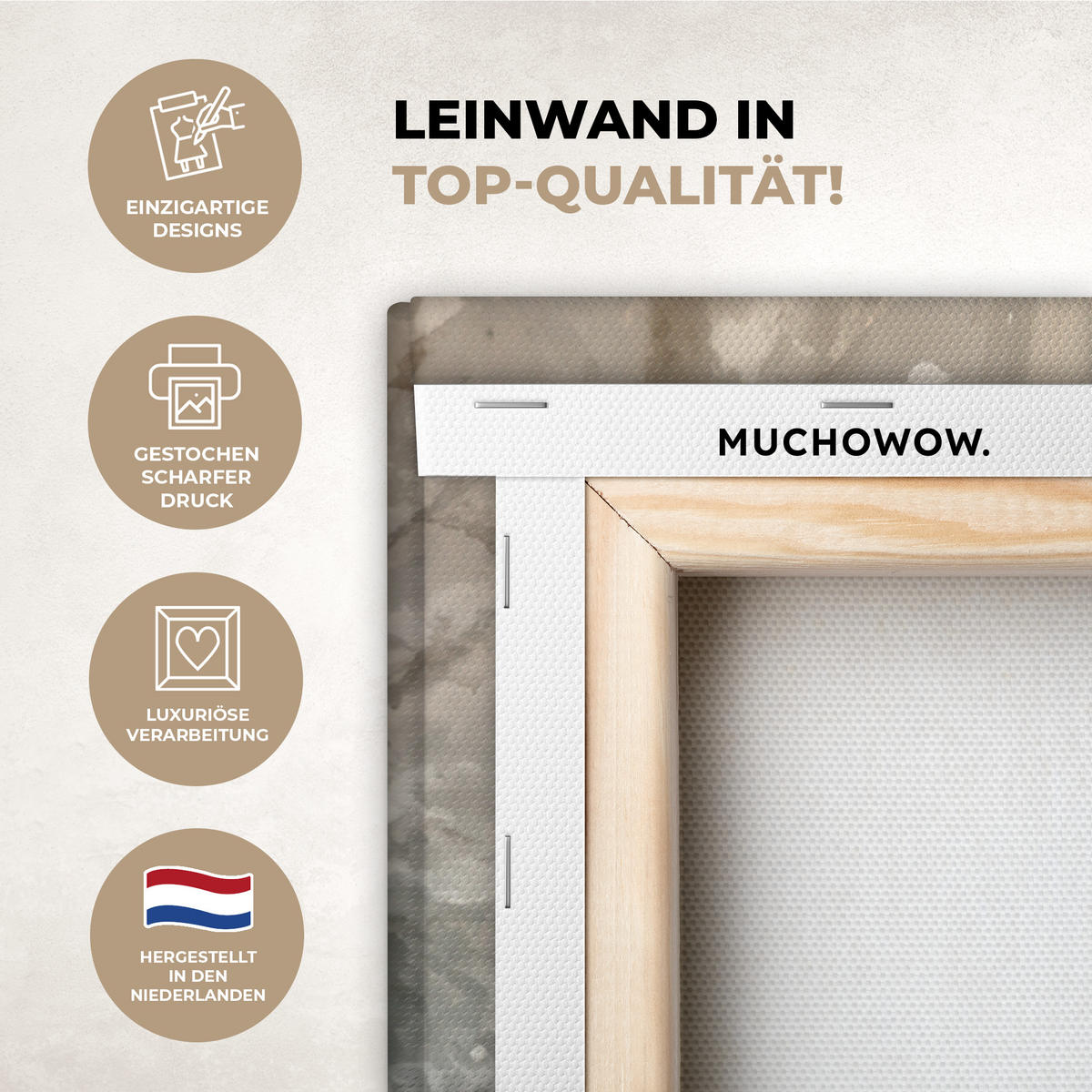 LEINWANDBILD Weihnachten - Rentier - Winter - Kranz 90x90 cm - Naturfarben, Textil (90/90cm) - MuchoWow