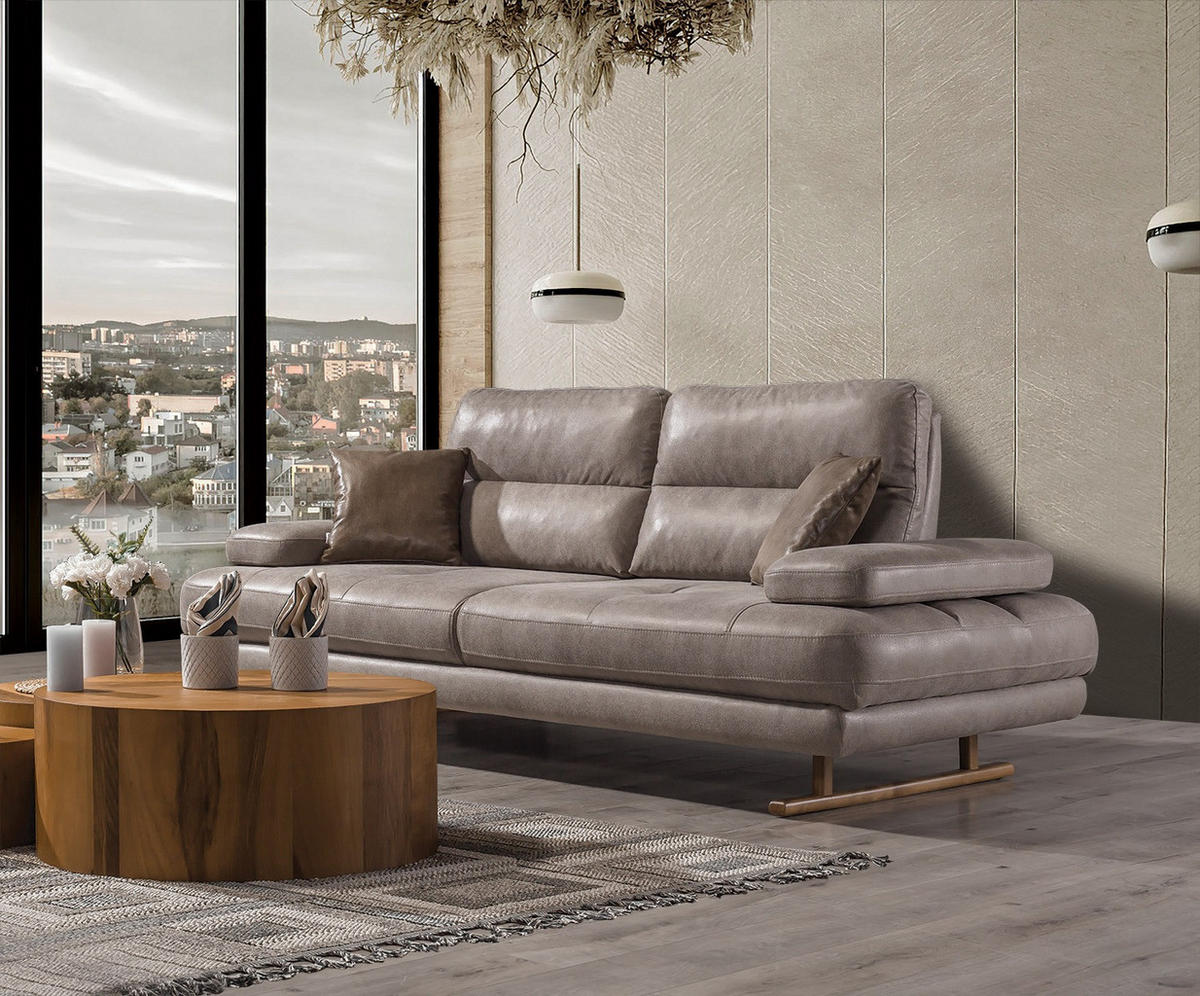 SITZGARNITUR Energy Grau-Seidengrau Stellvariante:3+3+1 - Braun, Holz (235/90/105cm) - Villa Möbel