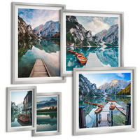 BILDER SET 5er Set - 50x50 cm & 20x30 cm & 40x60 cm Silberner Rahmen - See Berge Holzboote - Silberfarben, Kunststoff (40/60cm) - TULUP