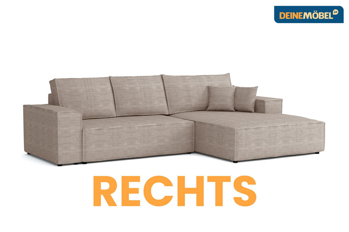 ECKSOFA MARCO 294/185 in Cord Beige mit Schlaffunktion rechts - Beige, Holz/Holzwerkstoff (294/185cm) - Deine Möbel 24