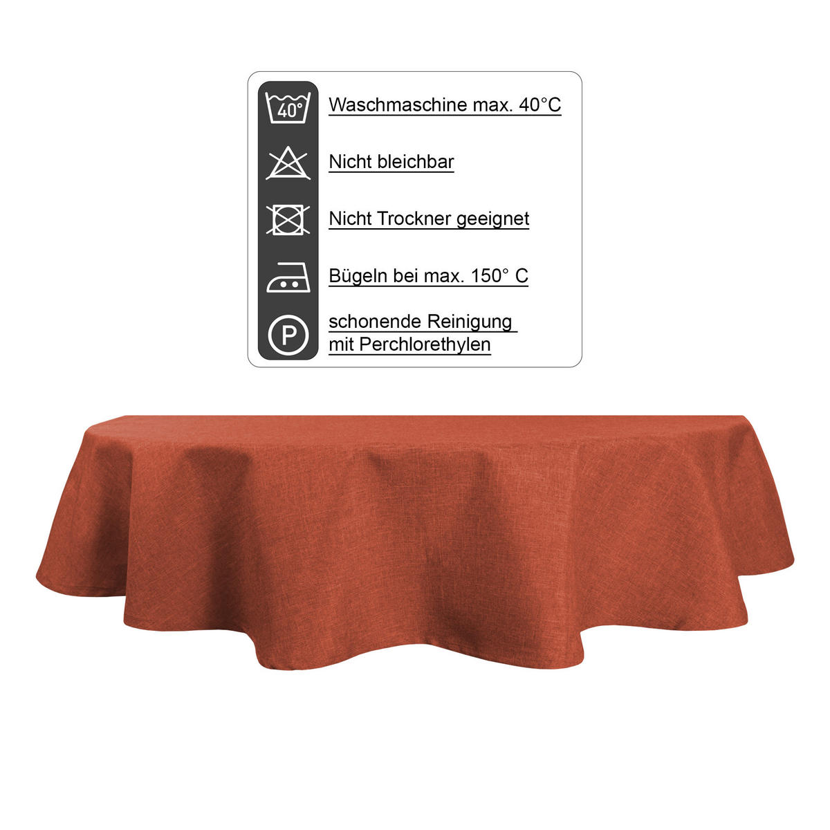 TISCHDECKE Leinenoptik 130/220 cm oval Terracotta - Terracotta, Textil (130/220cm) - TiborTex