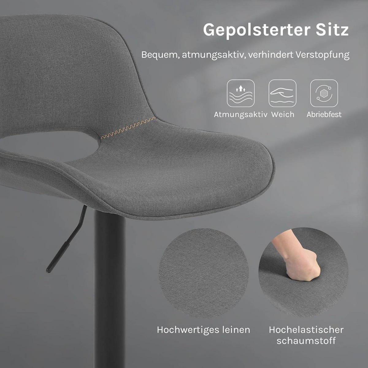 BARHOCKER höhenverstellbar, aus Metall - Grau, Textil/Metall (49/106/49cm) - Woltu