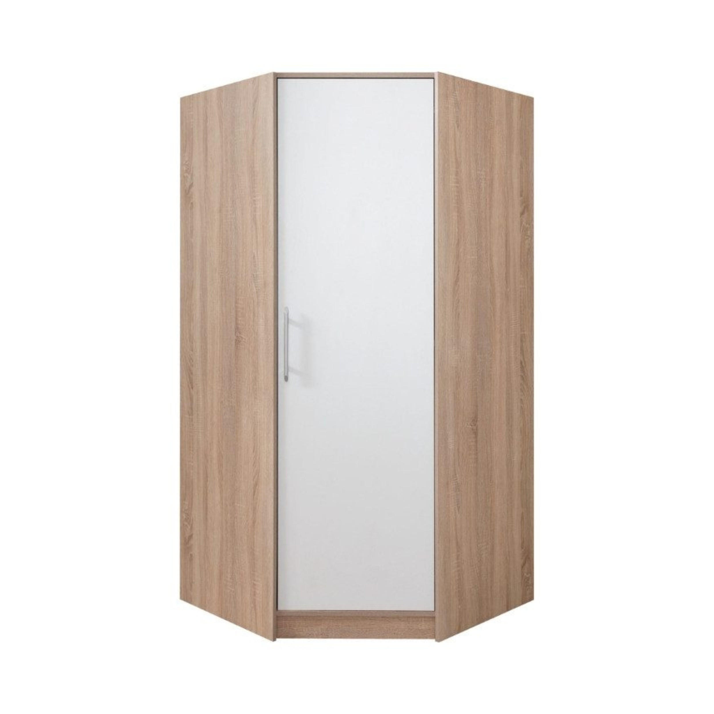 Deine Möbel 24 Eckkleiderschrank Weiß, Sonoma Eiche 95x190x95 cm