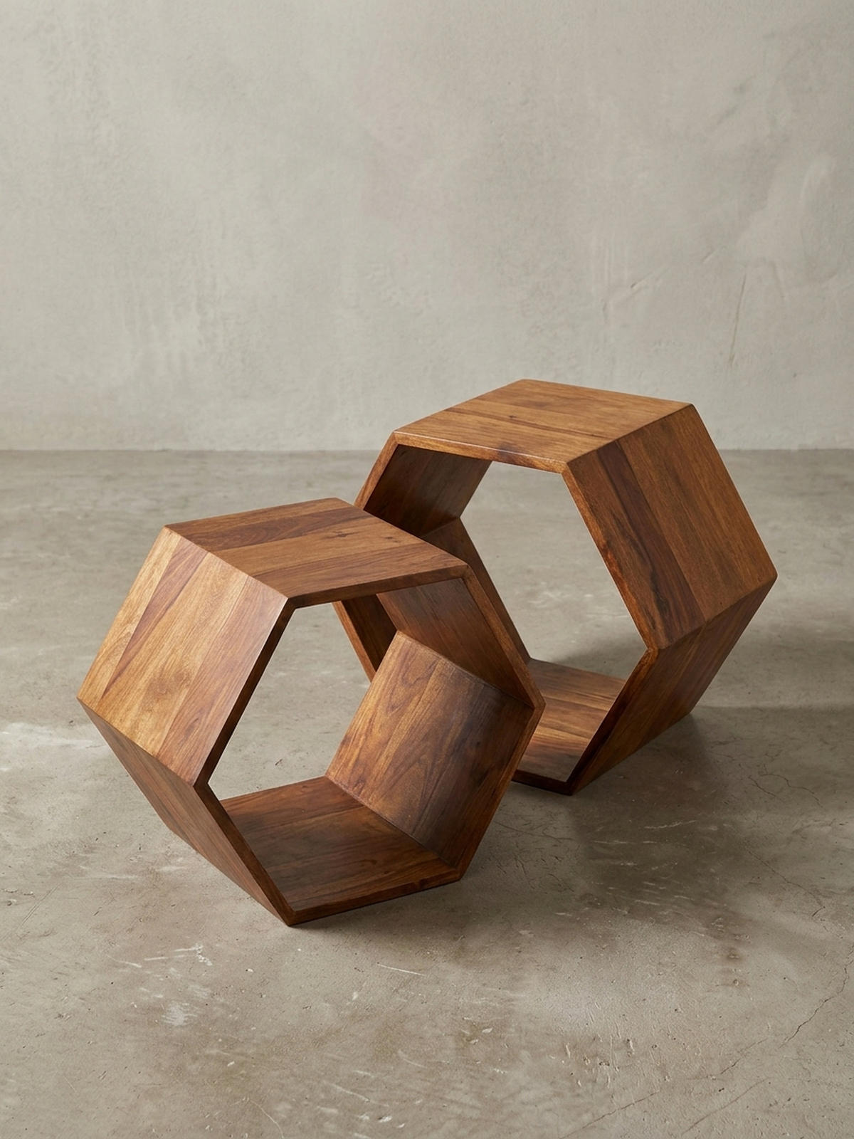 BEISTELLTISCH Set – 2-teilig Massivholz Braun Wabenform handgefertigt - Braun, Holz (30/46/40cm) - KADIMA DESIGN