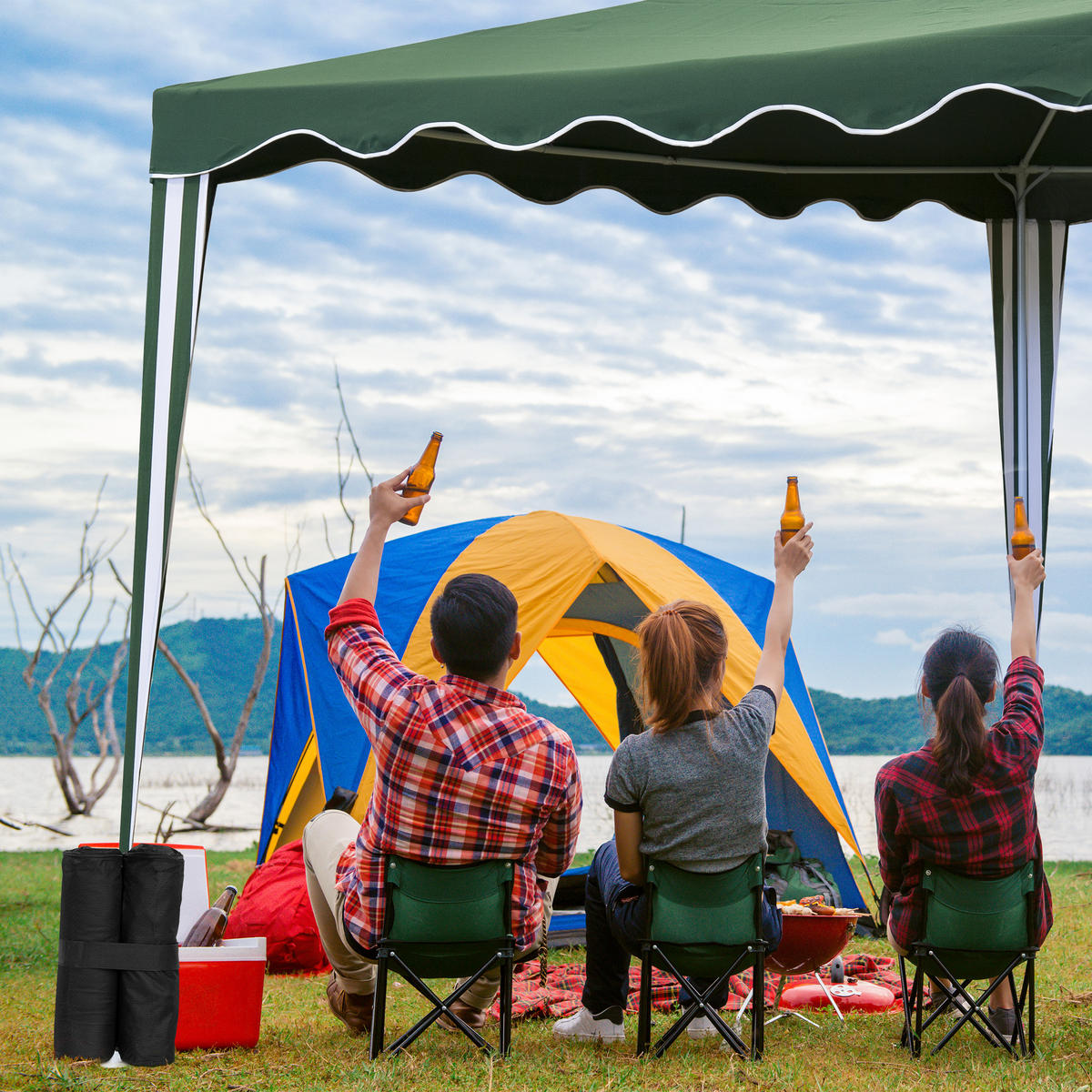 4XZÁVAŽIA na pavilón - čierna, textil (43/56/2cm) - Relaxdays