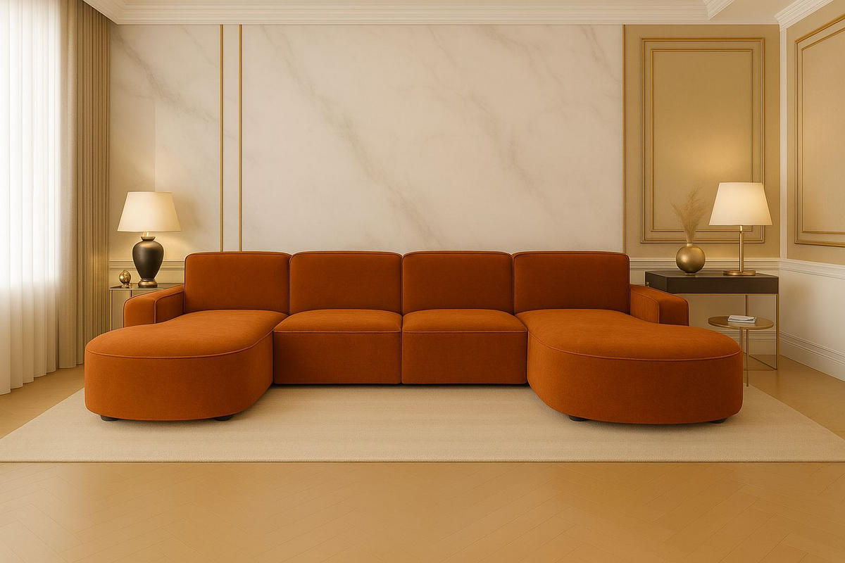 ECKSOFA Cursal Round U-Form, Stoff Salvador, Braun - Braun, Holz (364/166cm) - Kaiser Möbel