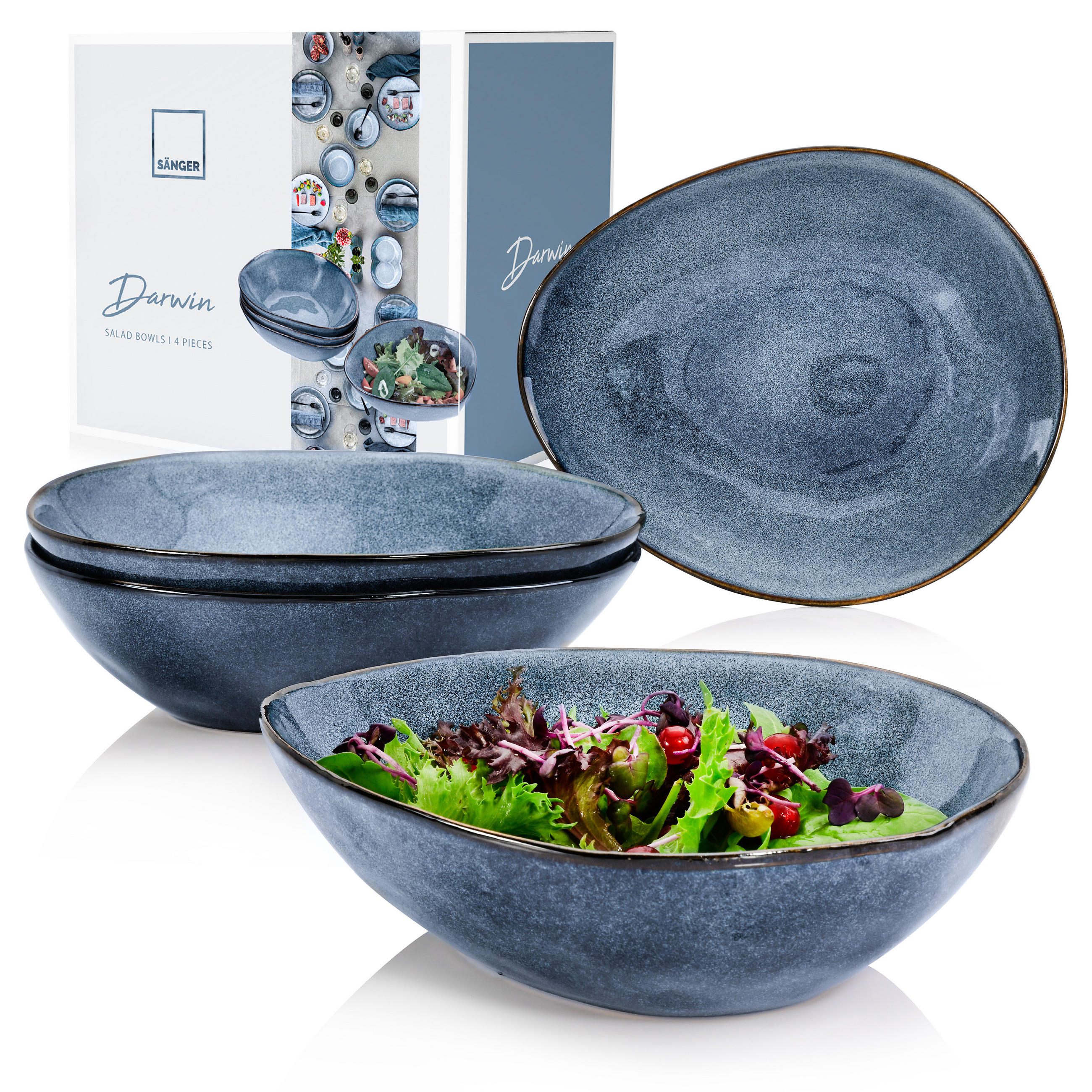 SALATSCHALEN SET DARWIN - 4 teilig aus Steingut - Blau, Keramik (20cm) - Sänger