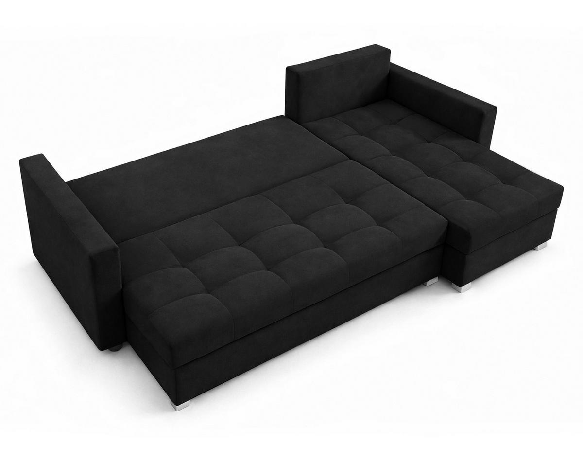 ECKSOFA Universelle L Form Elif Schwarz 220/140/85 cm stilvolle mit Schlaffunktion - Silberfarben/Schwarz, Kunststoff/Textil (220/140cm) - AX Living