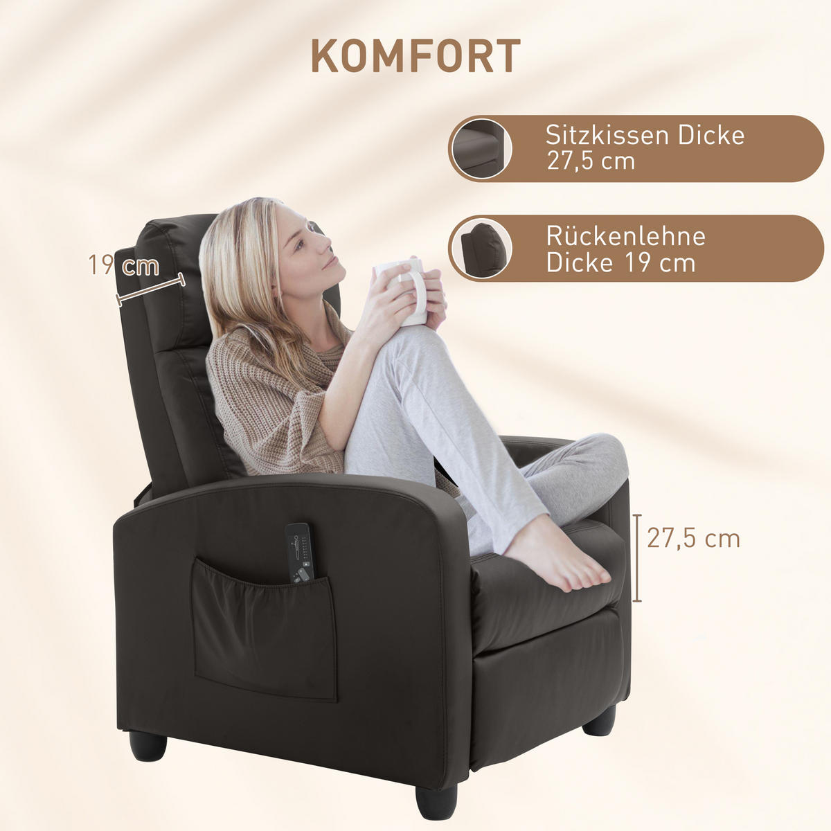 MASSAGESESSEL Kunstleder Schaumstoff Braun - Schwarz/Braun, Kunststoff (88/98/68cm) - HOMCOM