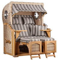 STRANDKORB Düne 2-Sitzer Teak Shell - Braun/Grau, Holz/Metall (125/170/80cm) - Mr. Deko