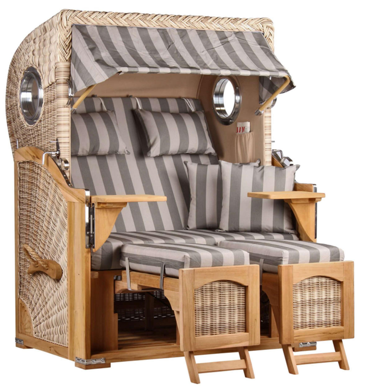 STRANDKORB Düne 2-Sitzer Teak Shell - Braun/Grau, Holz/Metall (125/170/80cm) - Mr. Deko