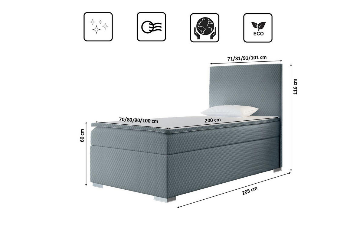 BOXBETT Mit Bettkasten Matratze Topper ICON Blau 80x200 cm Rechts - Blau, Holz (80/200cm) - Kaiser Möbel