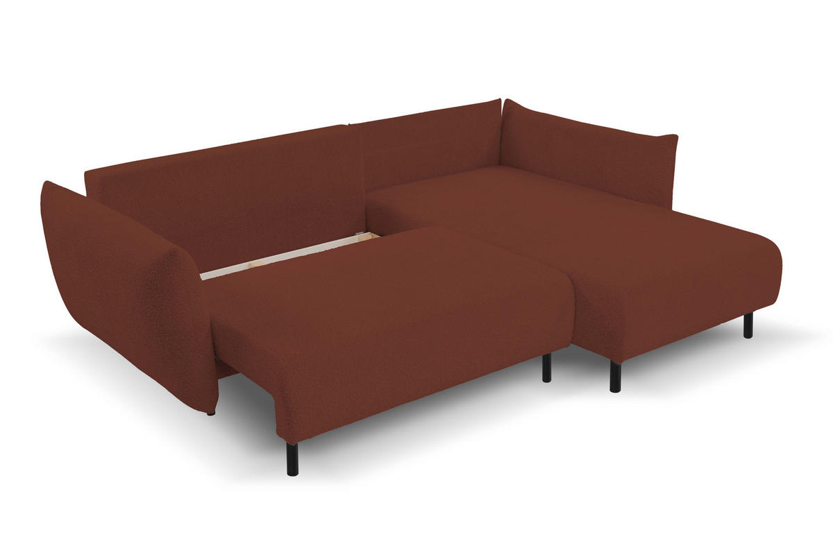 ECKSOFA ADEL mit Schlaffunktion und Bettkasten, L-förm, Metallbeine, verstellbar lose Rückenkissen, freistehend, RECHTS, 257x171x90 cm, Bordeaux - Bordeaux, Holz/Textil (257/171cm) - DomoHome