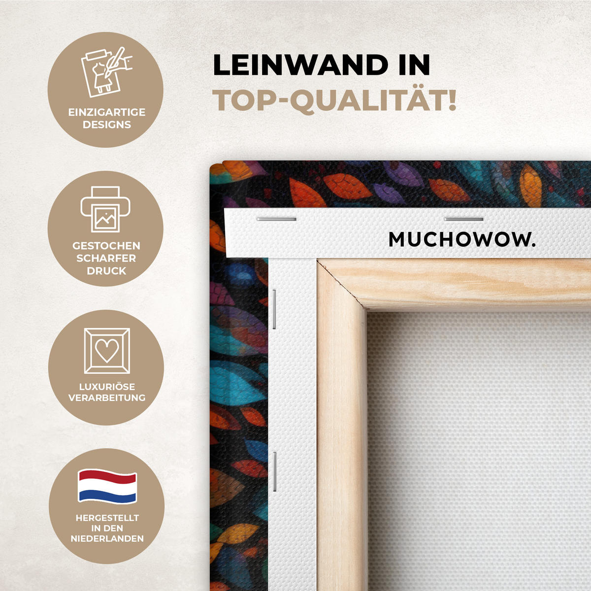 LEINWANDBILD Mosaik - Bunt - Baum - Äste Wanddeko 90x60 cm - Multicolor, Textil (90/60cm) - MuchoWow