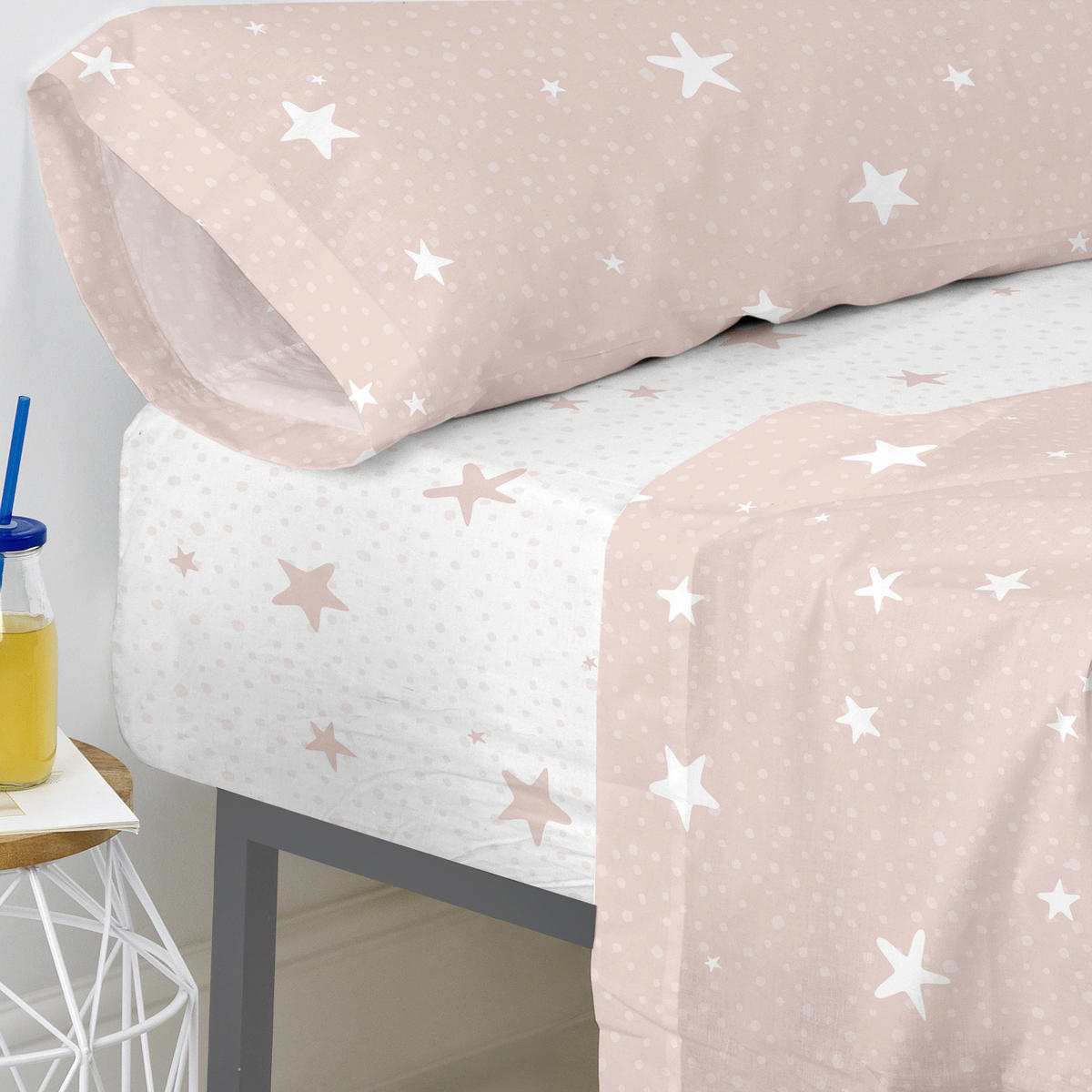 SPANNBETTTUCH little star 105x200x32 cm rosa - Pink, Textil (105/200cm) - Happy Friday