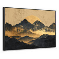 LEINWAND Bilder mit Rahmen - Goldene Berge bei Mondschein - 140x90 - Goldfarben, Textil (140/90cm) - MuchoWow