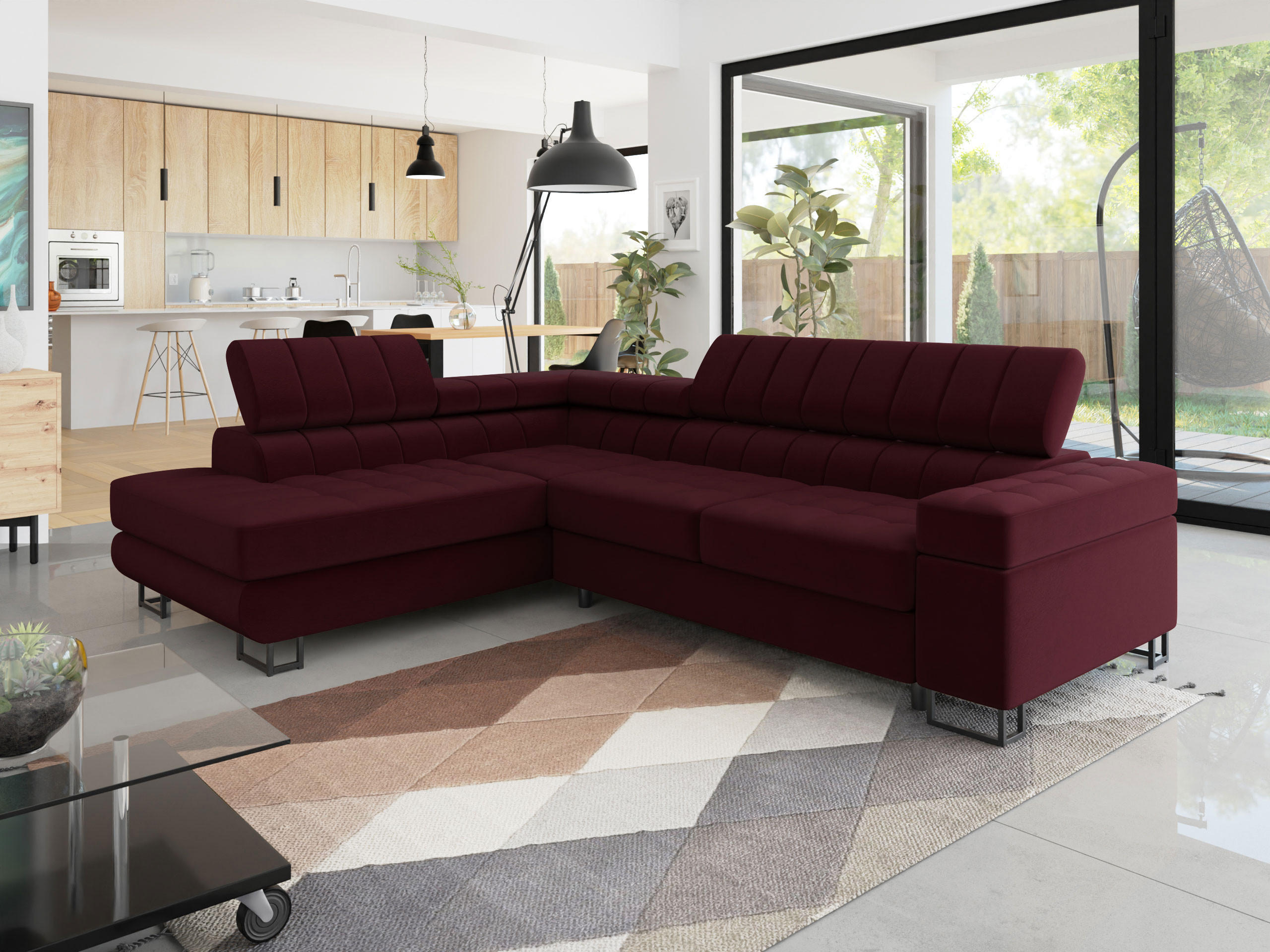 ECKSOFA Laris Premium, Seite: Links - Bordeaux/Schwarz, Holz/Textil (271/203cm) - MIRJAN24