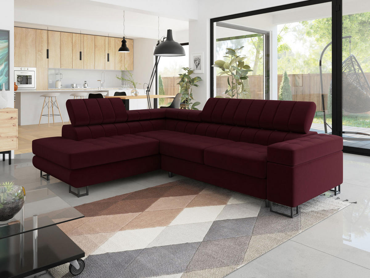 ECKSOFA Laris Premium, Seite: Links - Bordeaux/Schwarz, Holz/Textil (271/203cm) - MIRJAN24