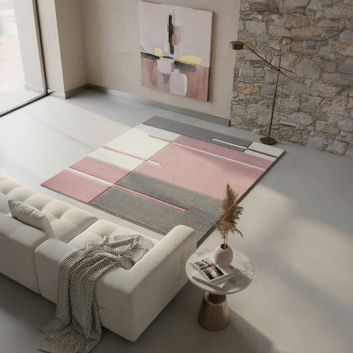 KURZFLORTEPPICH LATEMAR, kariert, Rosa, 160 x 230 cm - Rosa, Textil (230/160cm) - KADIMA DESIGN