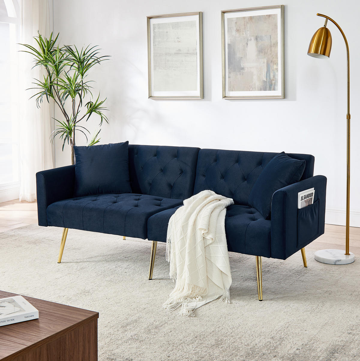 SOFA 2-Sitzer mit 3-fach verstellbarer Rückenlehne Blau Samt - Blau, Holzwerkstoff (177/74/78cm) - Meubliv