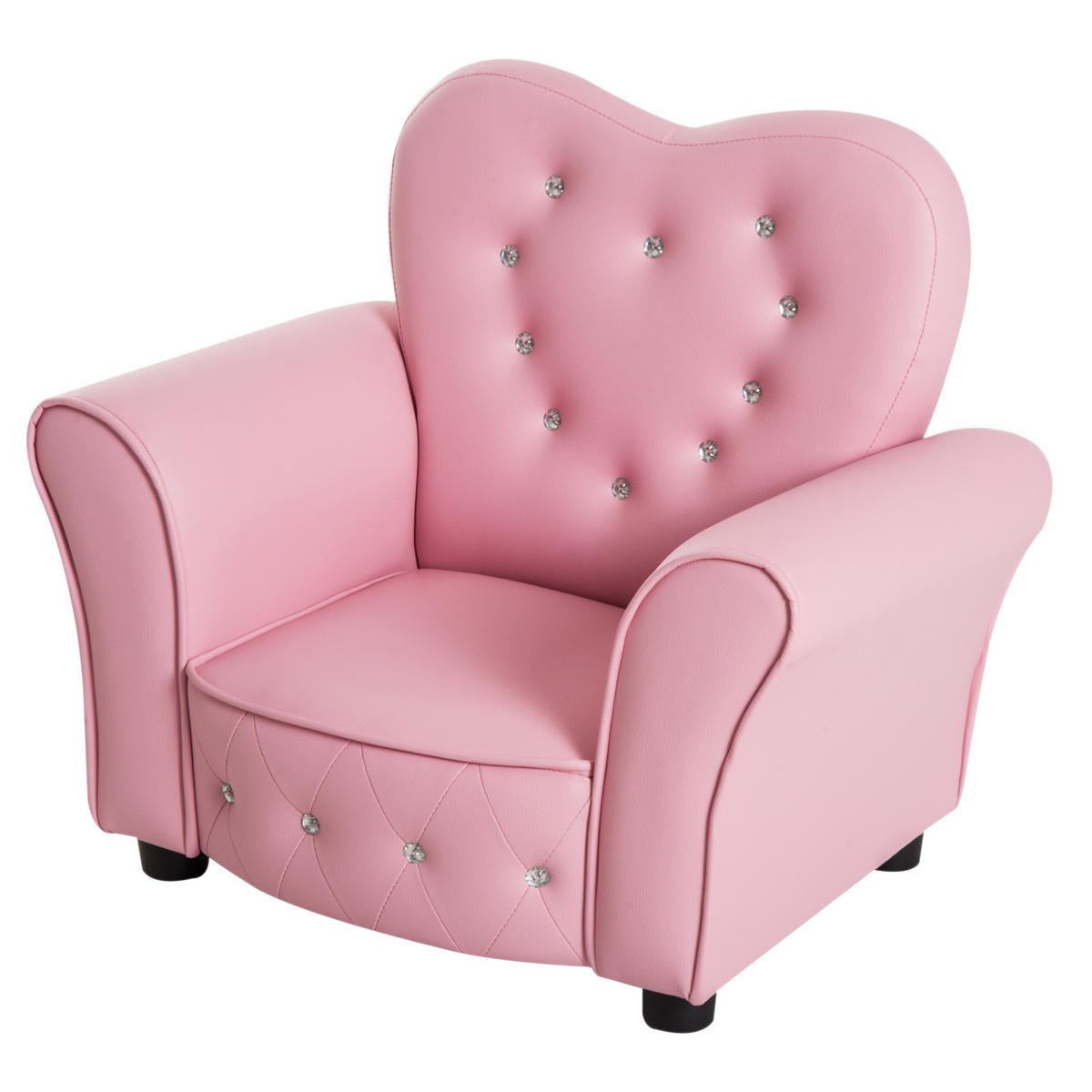 KINDERSESSEL DE-10385 mit Kristallknöpfen & Holzfüßen Rosa - Pink, Kunststoff (41.5/49/59cm) - ComfortXL